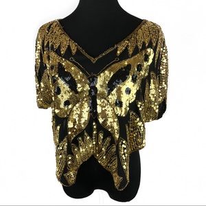 Gorgeous sequins vintage butterfly top blouse